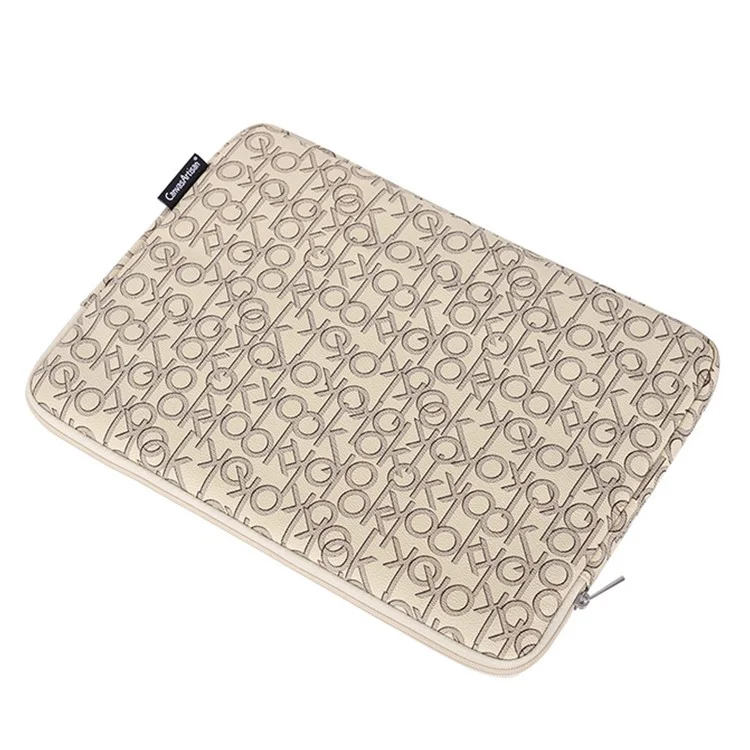 CANVASARTISAN G61-01 Letter OK Printed PU Leather Laptop Sleeve Protective Cover Notebook Case - Khaki/for 11-inch Laptop