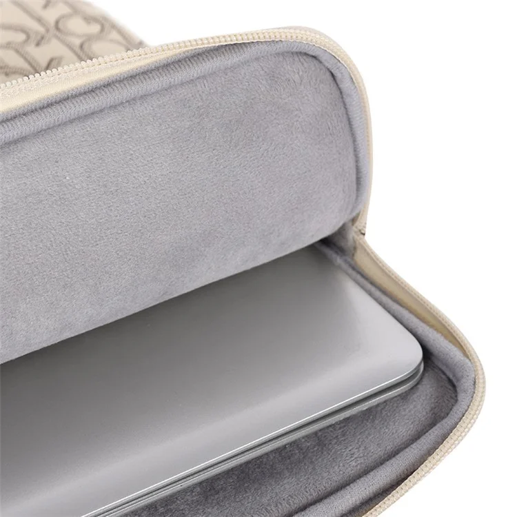 CANVASARTISAN G61-01 Letter OK Printed PU Leather Laptop Sleeve Protective Cover Notebook Case - Khaki/for 11-inch Laptop