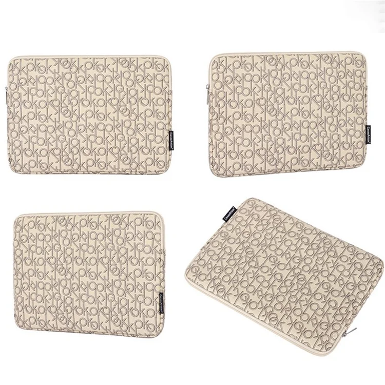 CANVASARTISAN G61-01 Letter OK Printed PU Leather Laptop Sleeve Protective Cover Notebook Case - Khaki/for 11-inch Laptop