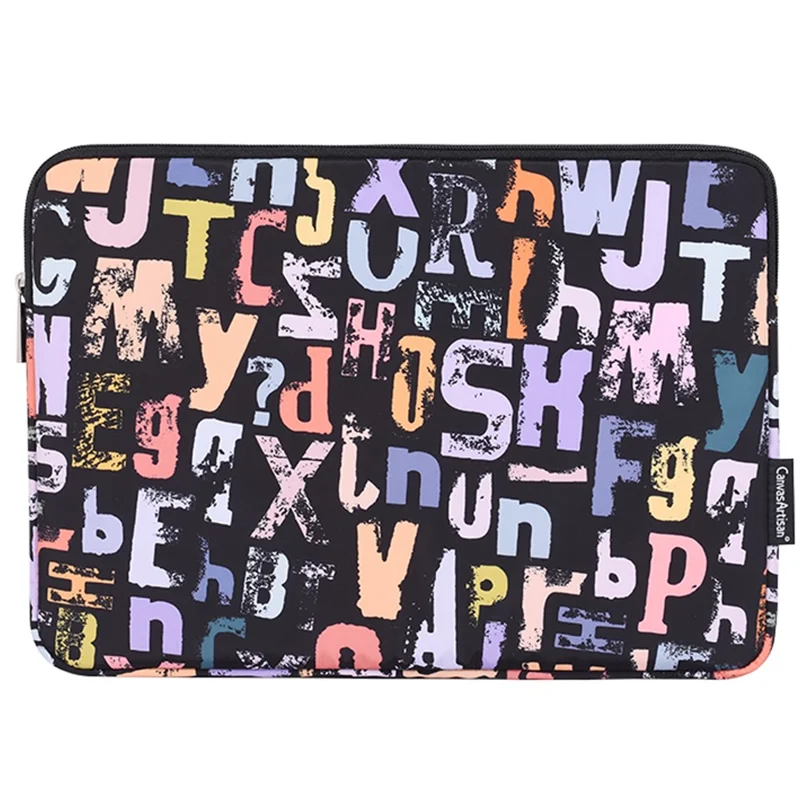 CANVASARTISAN H18-01 Letters Printing Scratch-resistant Laptop Sleeve Notebook Carrying Case - Black/for 13-inch Laptop