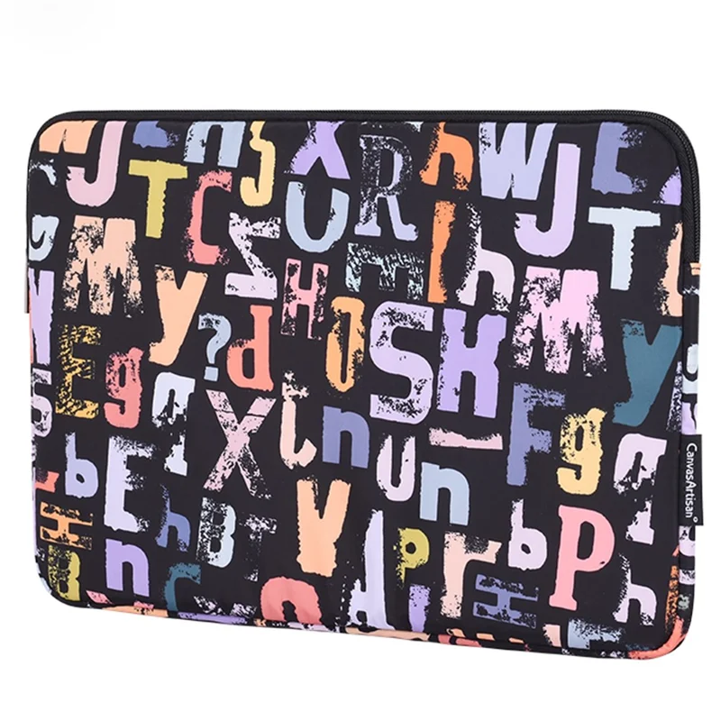CANVASARTISAN H18-01 Letters Printing Scratch-resistant Laptop Sleeve Notebook Carrying Case - Black/for 13-inch Laptop