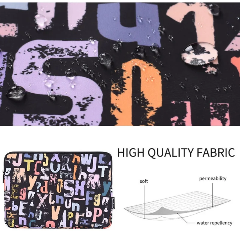 CANVASARTISAN H18-01 Letters Printing Scratch-resistant Laptop Sleeve Notebook Carrying Case - Black/for 13-inch Laptop