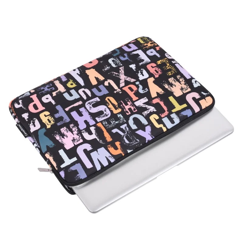 CANVASARTISAN H18-01 Letters Printing Scratch-resistant Laptop Sleeve Notebook Carrying Case - Black/for 13-inch Laptop