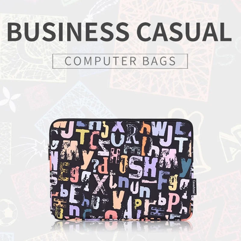 CANVASARTISAN H18-01 Letters Printing Scratch-resistant Laptop Sleeve Notebook Carrying Case - Black/for 13-inch Laptop