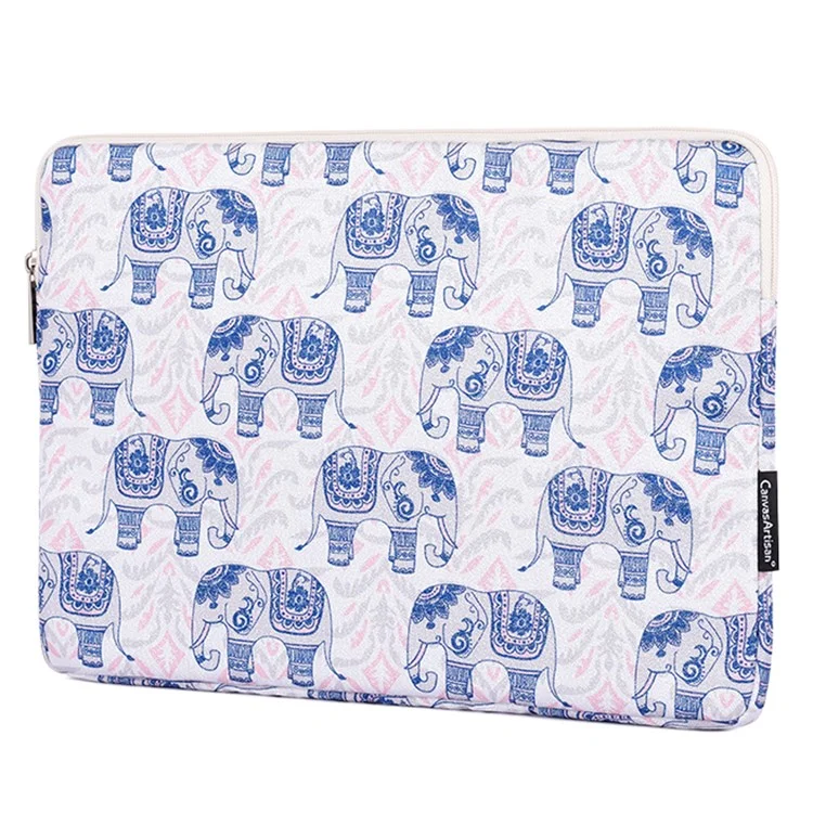 CANVASARTISAN H27-01 Elephant Printing Laptop Protective Sleeve Ultra-thin Notebook PC Bag - White/for 11-inch Laptop