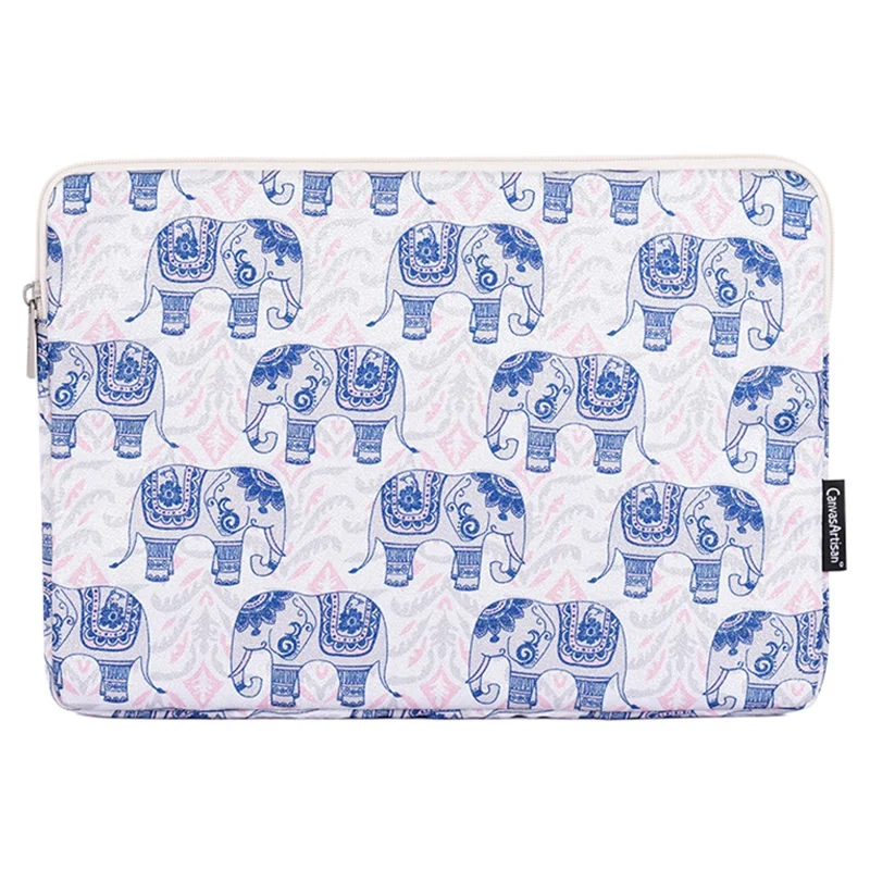 CANVASARTISAN H27-01 Elephant Printing Laptop Protective Sleeve Ultra-thin Notebook PC Bag - White/for 13-inch Laptop