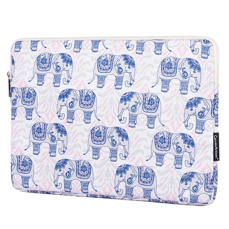 CANVASARTISAN H27-01 Elephant Printing Laptop Protective Sleeve Ultra-thin Notebook PC Bag - White/for 13-inch Laptop