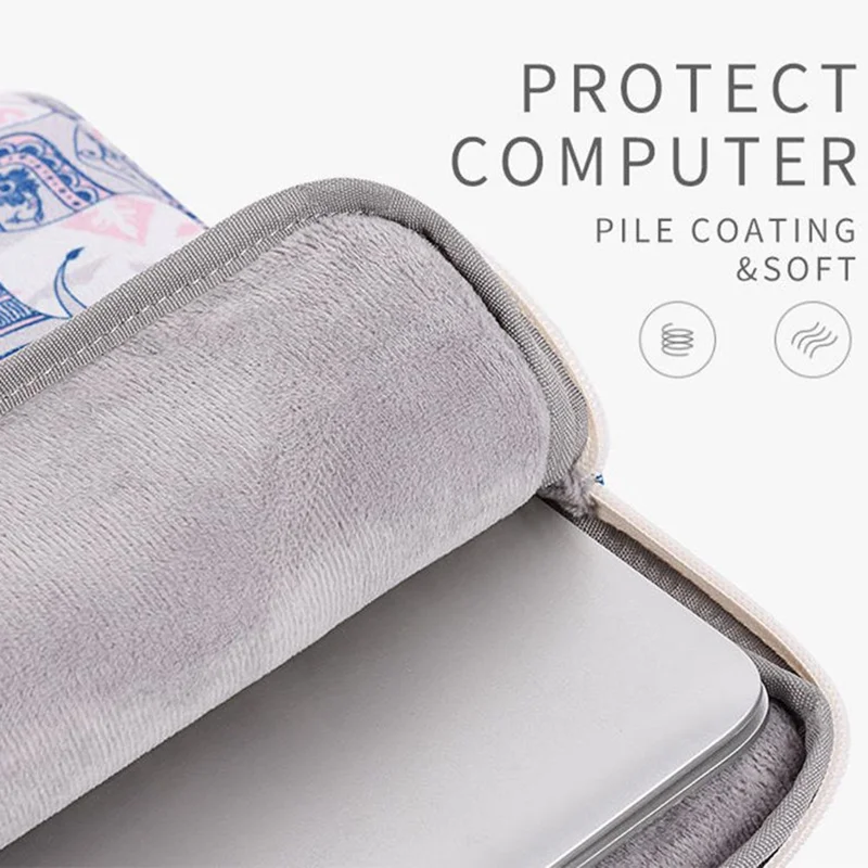 CANVASARTISAN H27-01 Elephant Printing Laptop Protective Sleeve Ultra-thin Notebook PC Bag - White/for 13-inch Laptop