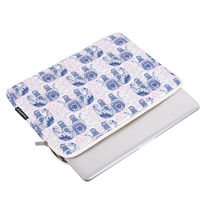 CANVASARTISAN H27-01 Elephant Printing Laptop Protective Sleeve Ultra-thin Notebook PC Bag - White/for 13-inch Laptop