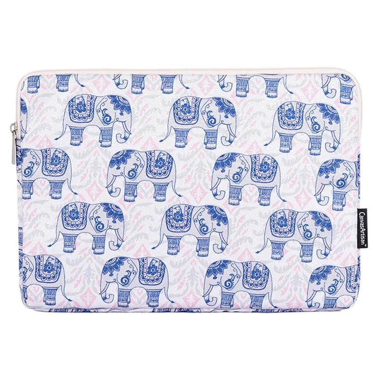 CANVASARTISAN H27-01 Elephant Printing Laptop Protective Sleeve Ultra-thin Notebook PC Bag - White/for 15-inch Laptop