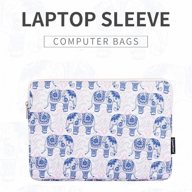 CANVASARTISAN H27-01 Elephant Printing Laptop Protective Sleeve Ultra-thin Notebook PC Bag - White/for 15-inch Laptop