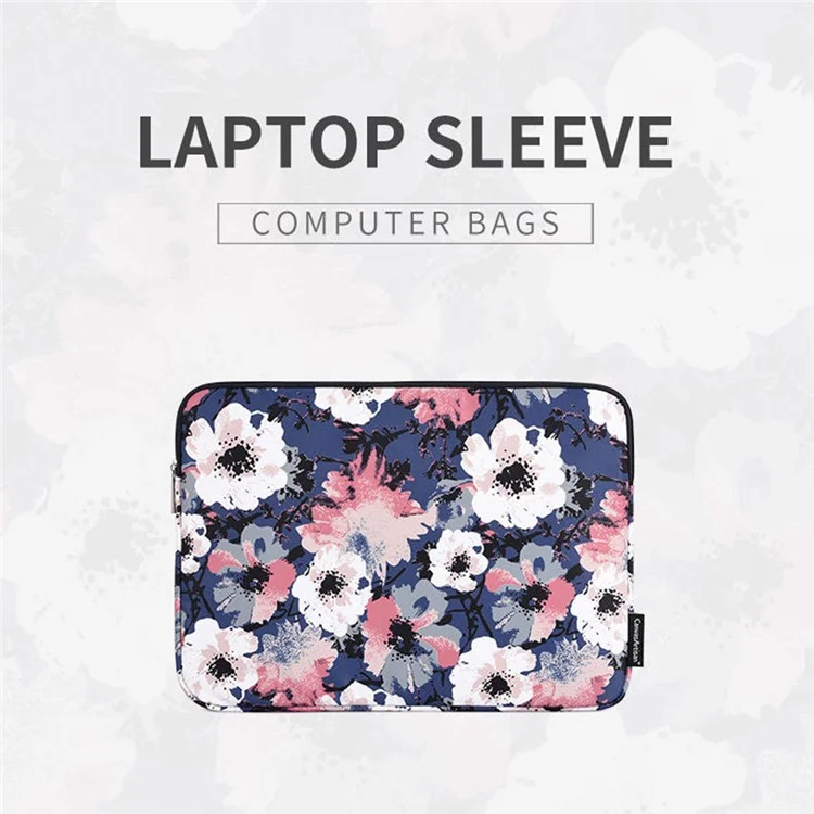 Canvasan H43-01 Laptop Sleeve Caso Watercolor Flor Impressão Notebook Transportando Bag - Azul / Para Laptop De 11 Polegadas