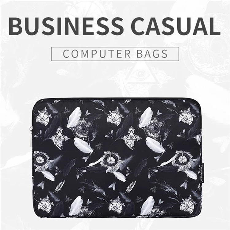 CANVASARTISAN H8-01 Windbell Feather Printing Laptop PC Protective Sleeve Carrying Bag - Black/for 11-inch Laptop