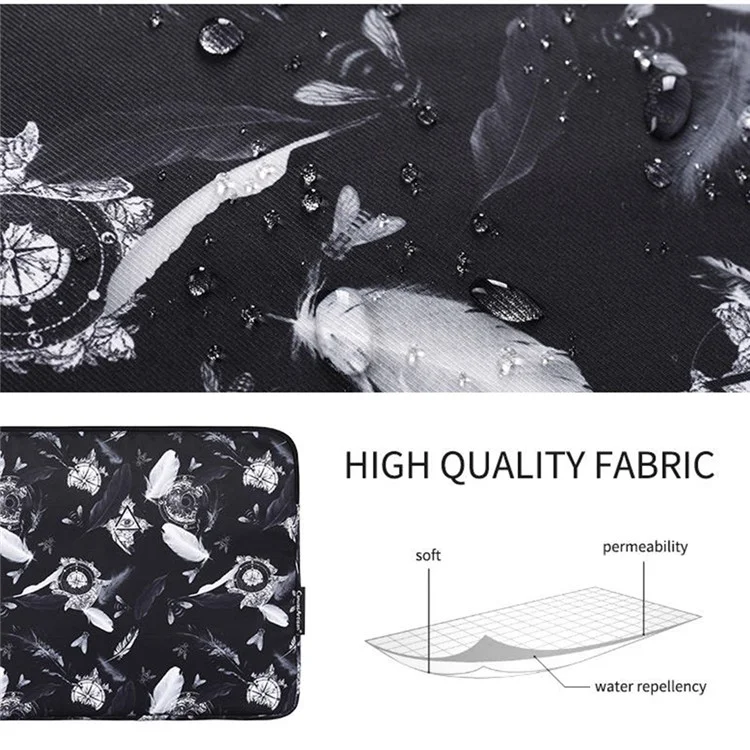 CANVASARTISAN H8-01 Windbell Feather Printing Laptop PC Protective Sleeve Carrying Bag - Black/for 15-inch Laptop