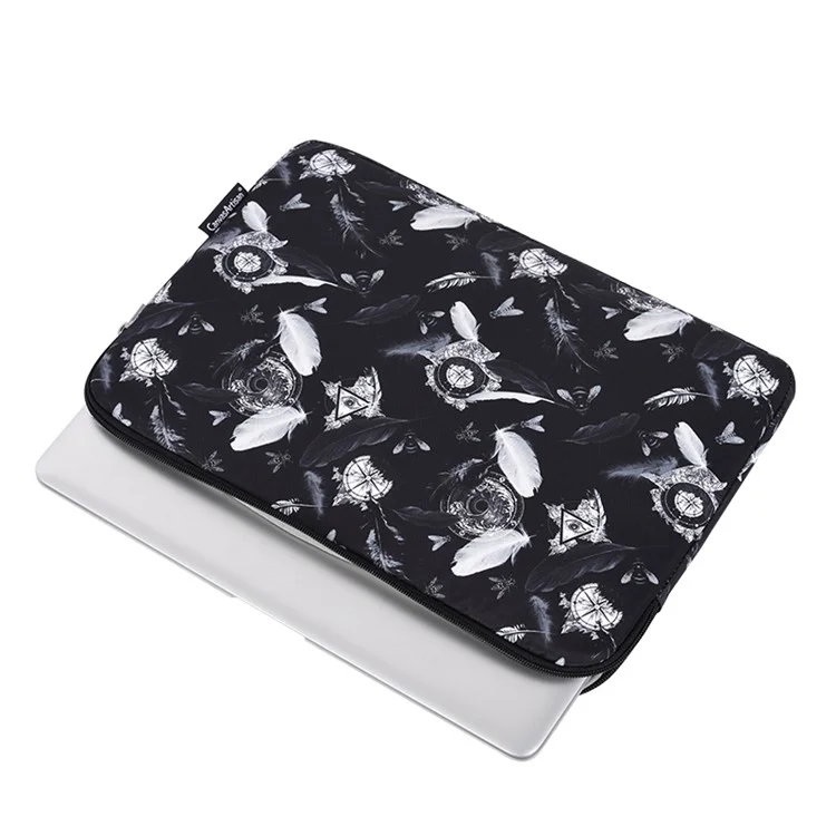 CANVASARTISAN H8-01 Windbell Feather Printing Laptop PC Protective Sleeve Carrying Bag - Black/for 15-inch Laptop