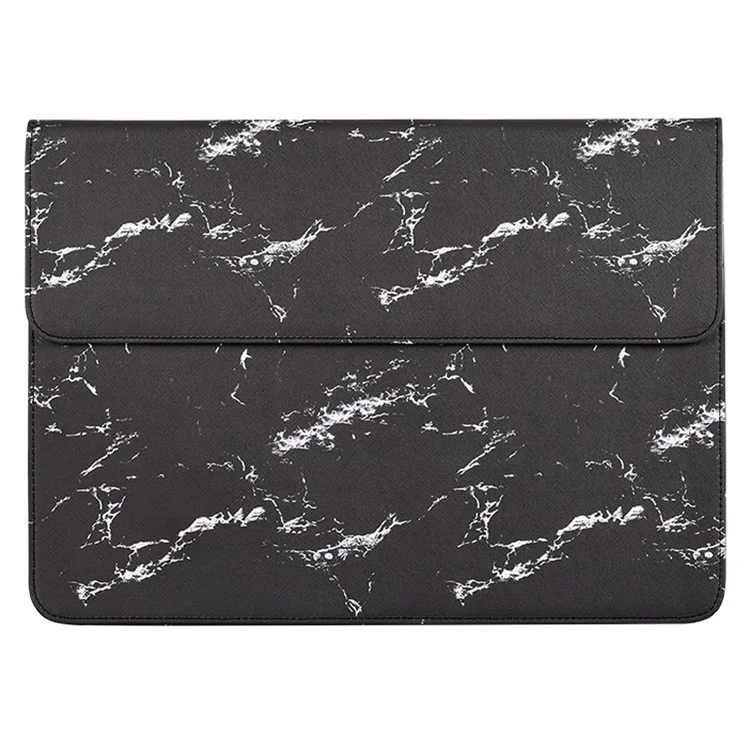 CANVASARTISAN E32-01 Magnetic Flip Cover PU Leather Laptop Sleeve Marble Pattern Notebook Carrying Bag - Black/White/for 14-inch Laptop