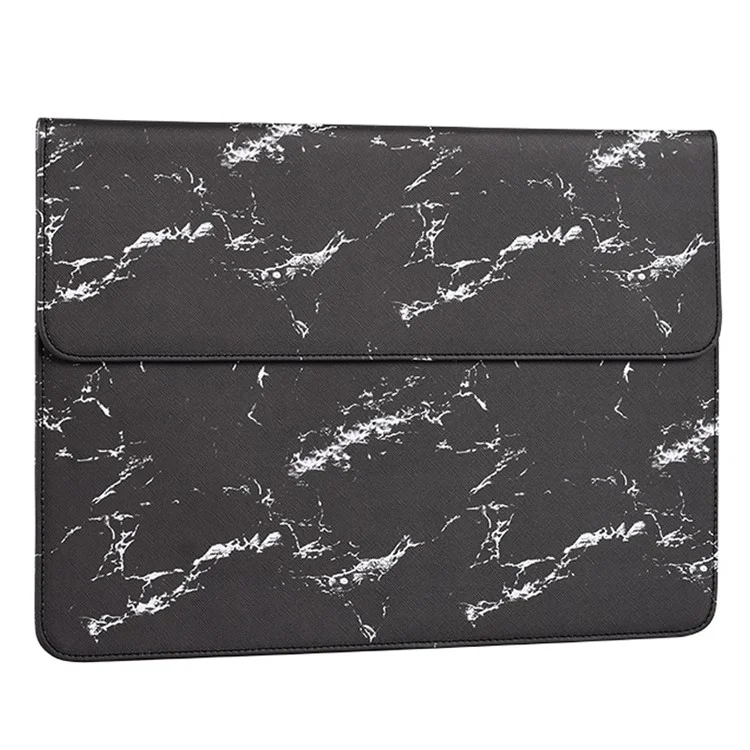 CANVASARTISAN E32-01 Magnetic Flip Cover PU Leather Laptop Sleeve Marble Pattern Notebook Carrying Bag - Black/White/for 14-inch Laptop