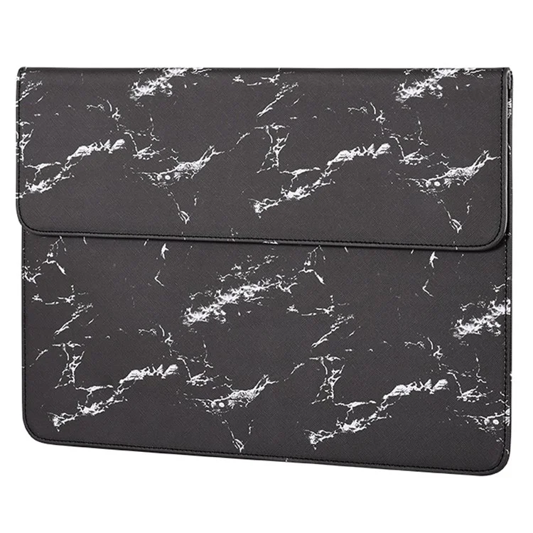 CANVASARTISAN E32-01 Magnetic Flip Cover PU Leather Laptop Sleeve Marble Pattern Notebook Carrying Bag - Black/White/for 14-inch Laptop