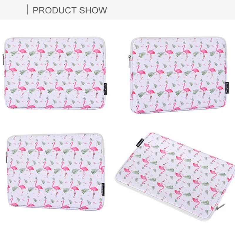 CANVASARTISAN G57-01 Läderlåda av PU för bärbar dator, chockabsorberande fodral med fågel- och lövönster - Vit/för 14 tumslaptop