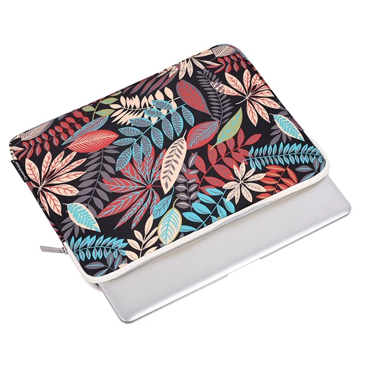 CANVASARTISAN H30-T0121 Leaves Printed Ultra-thin Protective Laptop Sleeve Zipper Notebook PC Bag with Small Bag - Black/for 11-inch Laptop