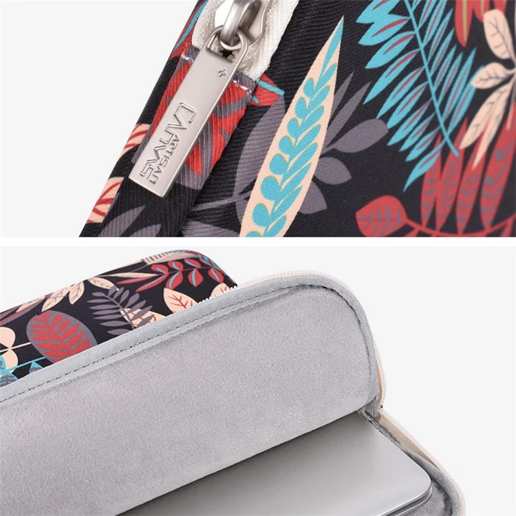 CANVASARTISAN H30-T0121 Leaves Printed Ultra-thin Protective Laptop Sleeve Zipper Notebook PC Bag with Small Bag - Black/for 11-inch Laptop