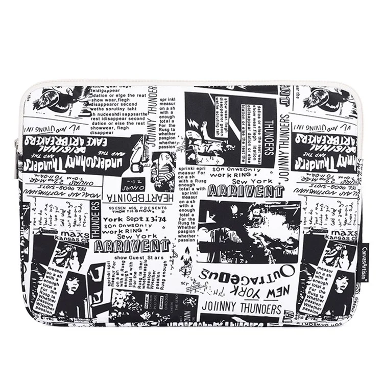CANVASARTISAN H35-01 Newspaper Pattern Printing Laptop Protective Sleeve Case Notebook Carrying Cover Bag - White/13 inch