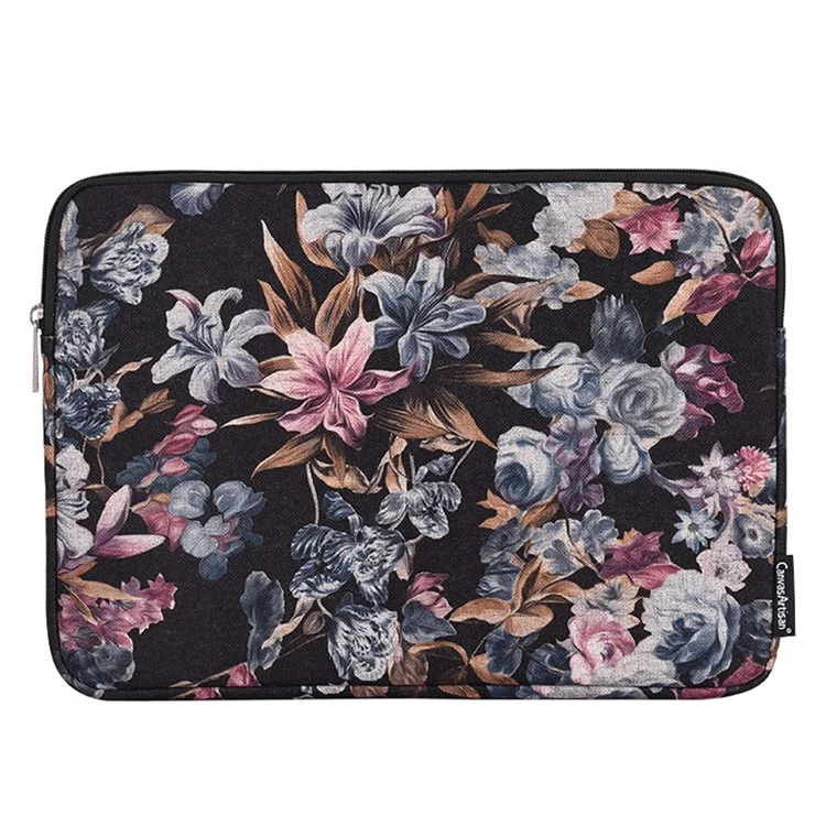 CanvaSartisan H2-01 Tissu Aquarelle Fleur Modèle De Fleur Ordinateur Portable Notebook PARTAGE PROTECT PROTECT PROTEPT POUCHE POUCHE - Noir / 11 pouces
