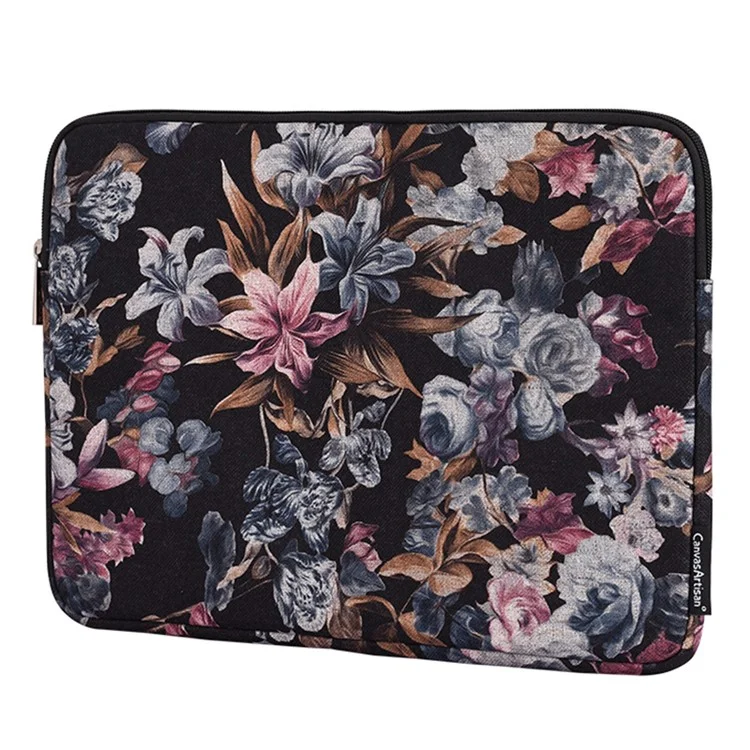 CanvaSartisan H2-01 Tissu Aquarelle Fleur Modèle De Fleur Ordinateur Portable Notebook PARTAGE PROTECT PROTECT PROTEPT POUCHE POUCHE - Noir / 11 pouces