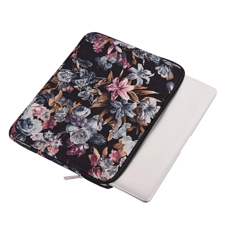 CanvaSartisan H2-01 Tissu Aquarelle Fleur Modèle De Fleur Ordinateur Portable Notebook PARTAGE PROTECT PROTECT PROTEPT POUCHE POUCHE - Noir / 11 pouces