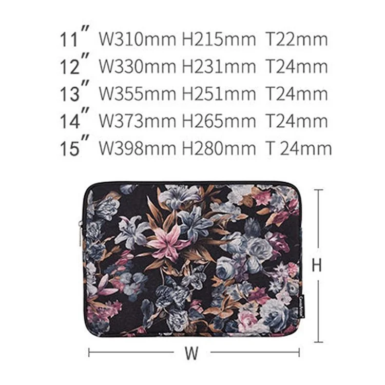 CanvaSartisan H2-01 Tissu Aquarelle Fleur Modèle De Fleur Ordinateur Portable Notebook PARTAGE PROTECT PROTECT PROTEPT POUCHE POUCHE - Noir / 11 pouces