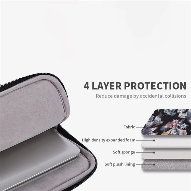 CanvaSartisan H2-01 Tissu Aquarelle Fleur Modèle De Fleur Ordinateur Portable Notebook PARTAGE PROTECT PROTECT PROTEPT POUCHE POUCHE - Noir / 11 pouces