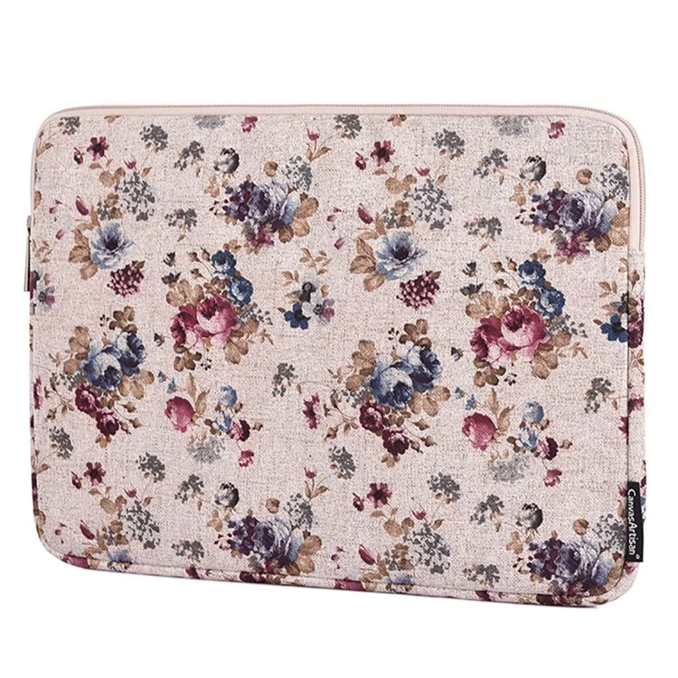 Canvasan H2-02 Laptop Manga Protetora Caso Tecido Flor Padrão Soft Learing Zipper Bag - Khaki / 11 polegadas