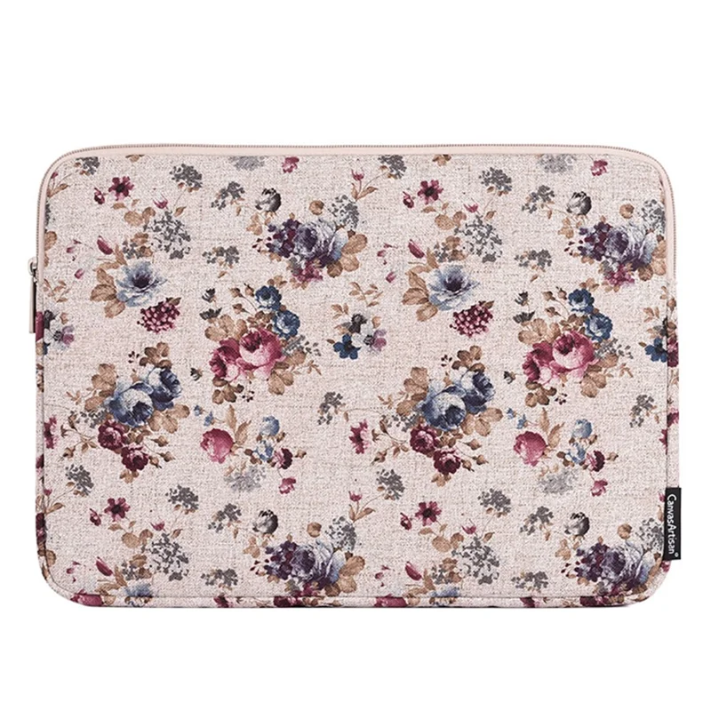 CANVASARTISAN H2-02 Laptop Sleeve Protective Case Fabric Flower Pattern Soft Carrying Zipper Bag Cover - Khaki/15 inch