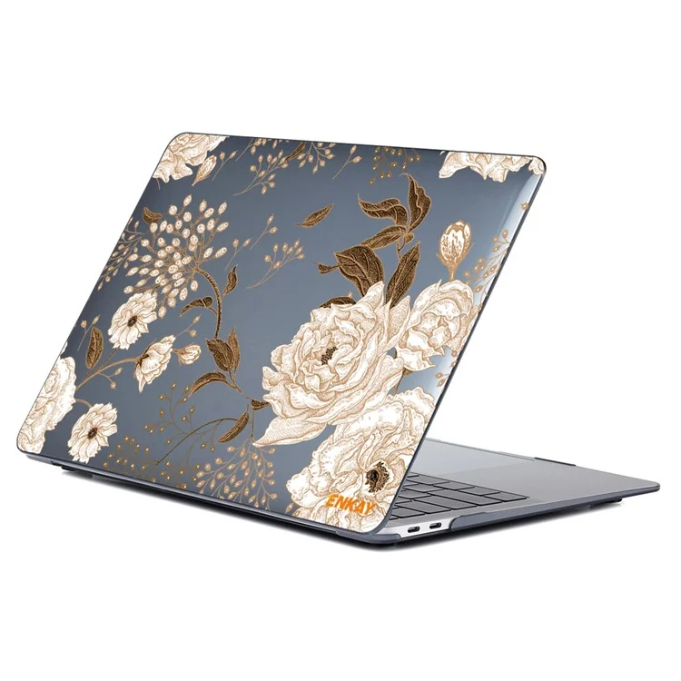 Enkay Hat Prince Para MacBook Pro 16 Pulgadas (2019) A2141 Vintage Flowers Patrón PC Duro Estructura de Dos Piezas Caso de Laptop Transparente - Peonía de Oro