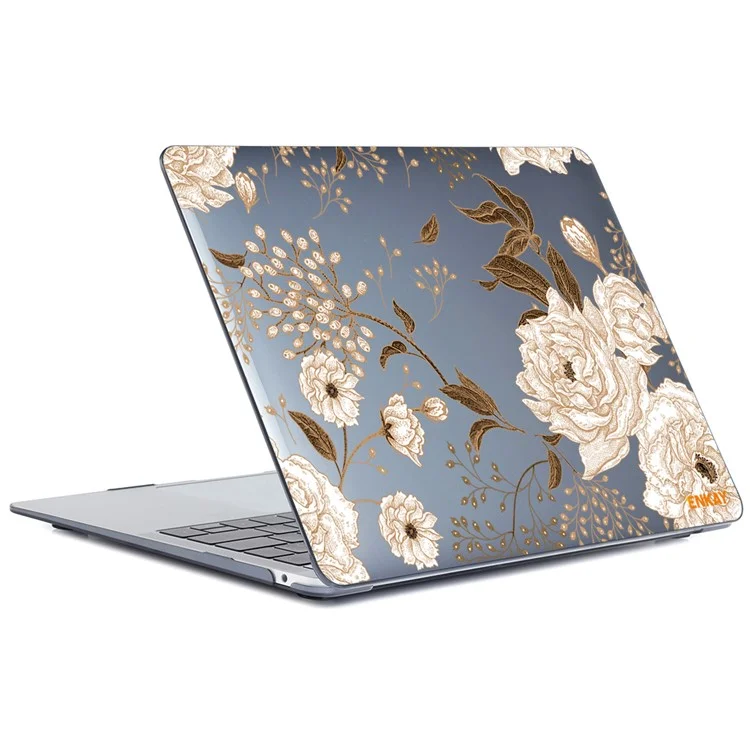 Enkay Hat Prince Para MacBook Pro 16 Pulgadas (2019) A2141 Vintage Flowers Patrón PC Duro Estructura de Dos Piezas Caso de Laptop Transparente - Peonía de Oro