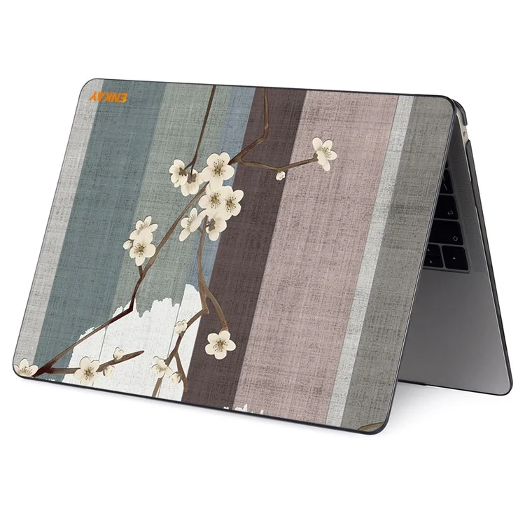 ENKAY HAT PRINCE for MacBook Pro 13 inch (2020) A2251/A2289/A2338 Vintage Flowers Patterns Series Anti-Scratch Hard PC Two-Piece Structure Sheer Laptop Cover - Plum Blossom