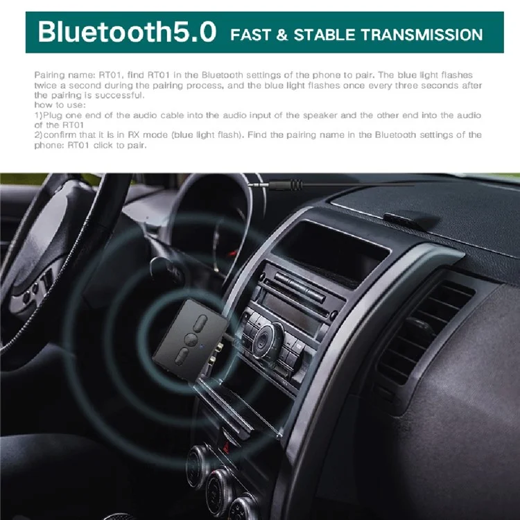 RT01 Bluetooth-compatible Transmitter + Receiver Portable Wireless Bluetooth-compatible Adapter Bluetooth-compatible Call Car Accessory