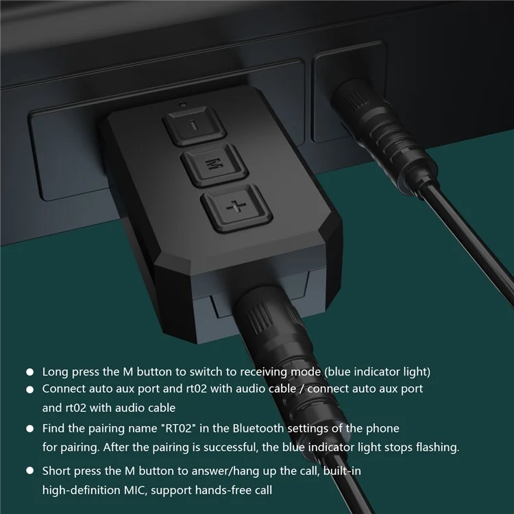 RT02 Bluetooth-compatible Transmitter + Receiver 2-in-1 Design Portable Wireless Bluetooth-compatible Adapter for Cars/TVs/Mobile Phone/PCs