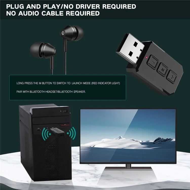 RT02 Bluetooth-compatible Transmitter + Receiver 2-in-1 Design Portable Wireless Bluetooth-compatible Adapter for Cars/TVs/Mobile Phone/PCs