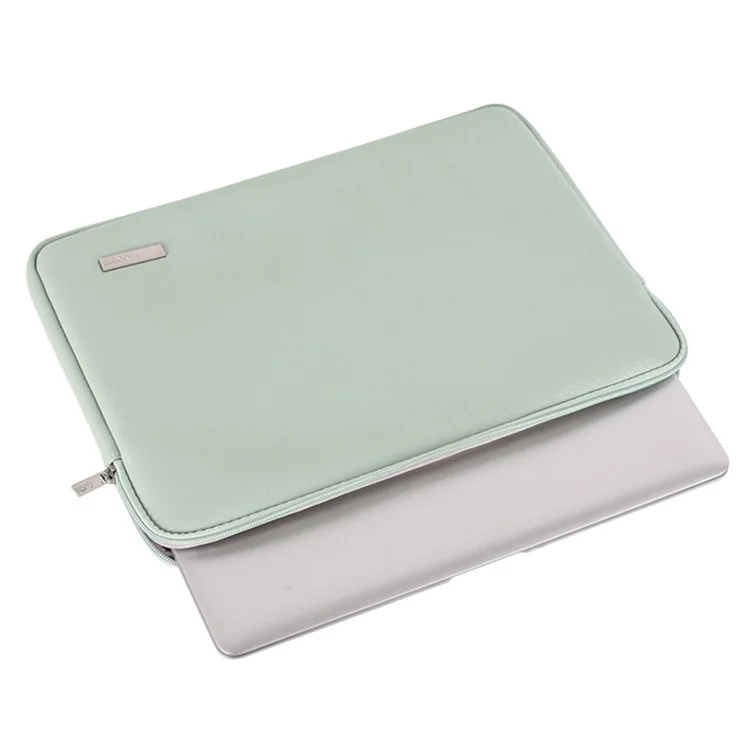 CANVASARTISAN L6-T0421 14'' Laptop Sleeve Simple Style PU Leather Full Protection Notebook Computer Bag with Small Pouch for Students Teachers Business Men - Green