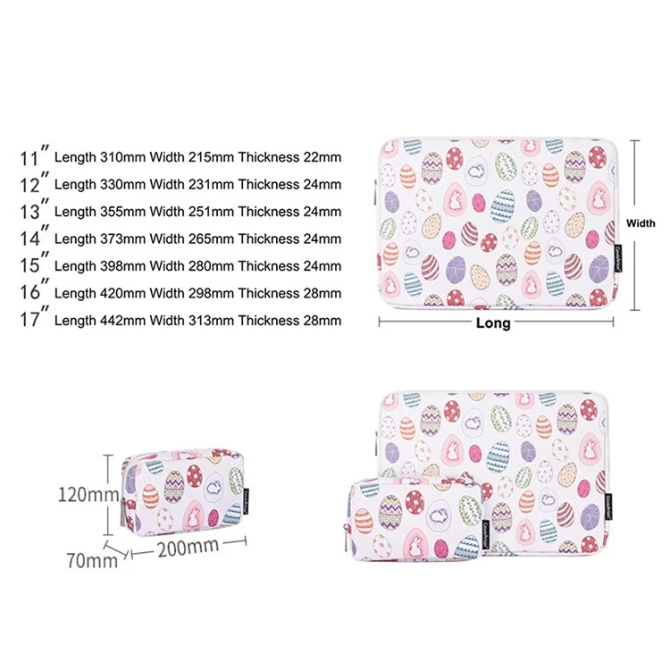 CanvasArtisan G52-T0111 Nette Osterhasen Und Eiermuster 11-Zoll-Laptop-PU-Schutzhülsen-Reißverschluss-Tasche + Kleines Bag-Set