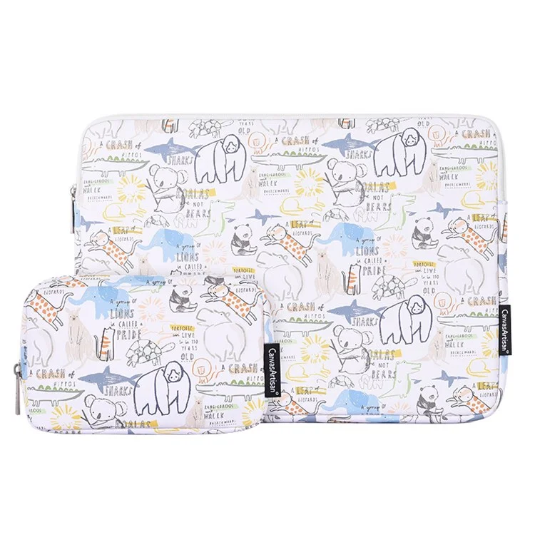CanvaSartisan G50-T0111 Dessin Animé De 12 Pouces Motif Animal De Dessin Animé Pochette Portable PU Portant Sac De Transport + Petit Sac