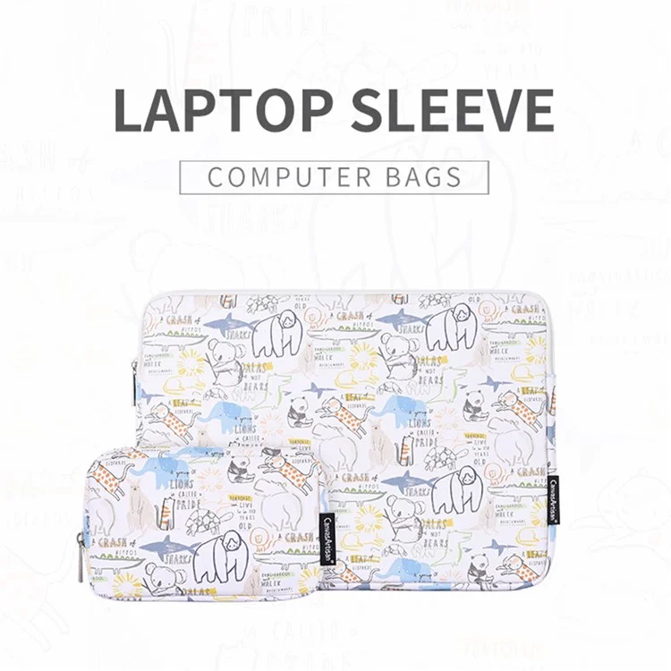 CanvaSartisan G50-T0111 Dessin Animé De 12 Pouces Motif Animal De Dessin Animé Pochette Portable PU Portant Sac De Transport + Petit Sac
