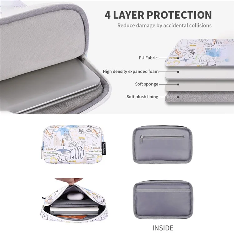 CanvaSartisan G50-T0111 Dessin Animé De 12 Pouces Motif Animal De Dessin Animé Pochette Portable PU Portant Sac De Transport + Petit Sac