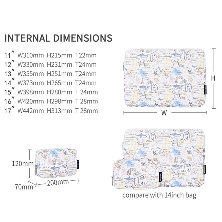 CanvaSartisan G50-T0111 Dessin Animé De 12 Pouces Motif Animal De Dessin Animé Pochette Portable PU Portant Sac De Transport + Petit Sac
