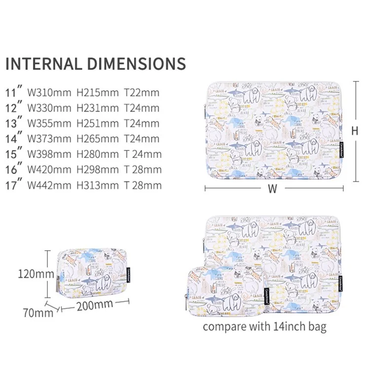 CanvasArtisan G50-T0111 Para Laptop De 13 Polegadas Desenhos Animados Padrão De Animal De Notebook Manga À Prova De Choque PU Carrying Bag + Pequeno Saco Set