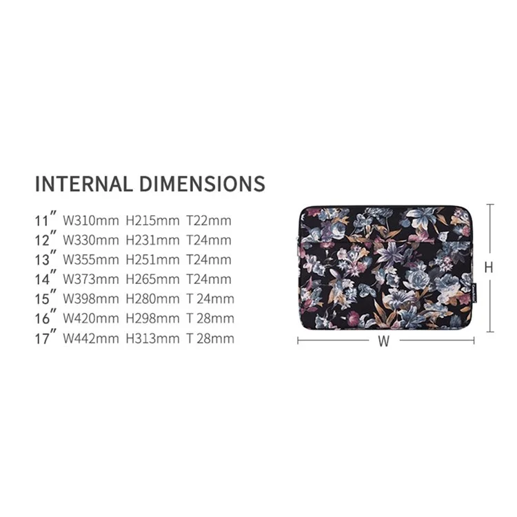 CANVASARTISAN H2-11 for 13-inch Watercolor Flower Pattern Linen Notebook Sleeve Laptop Bag Zipper Case