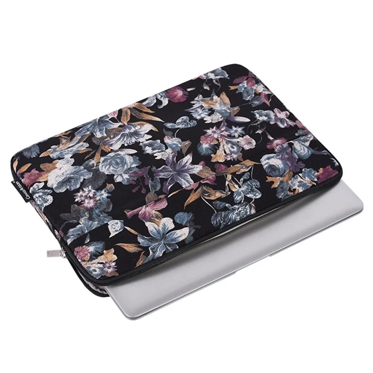 CANVASARTISAN H2-11 for 13-inch Watercolor Flower Pattern Linen Notebook Sleeve Laptop Bag Zipper Case