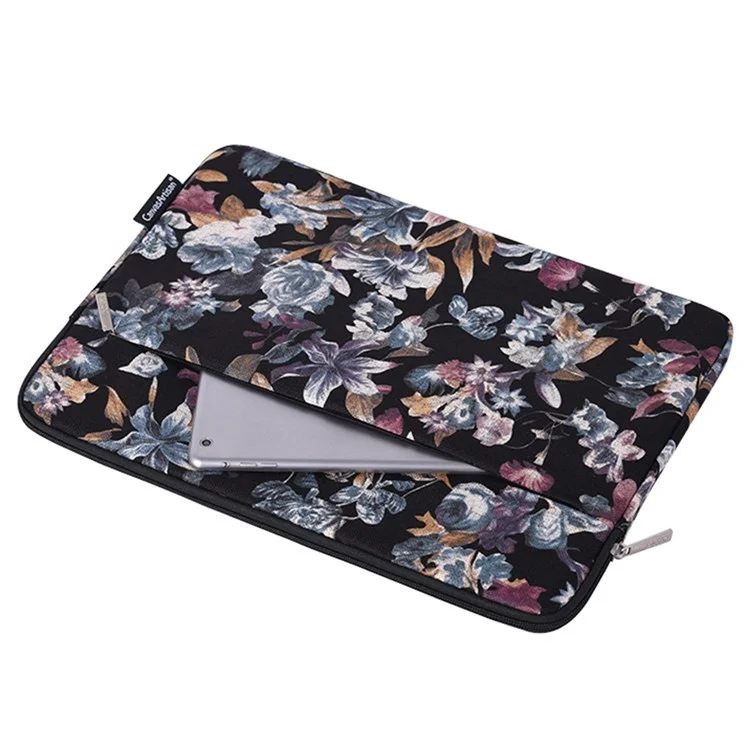CANVASARTISAN H2-11 for 13-inch Watercolor Flower Pattern Linen Notebook Sleeve Laptop Bag Zipper Case