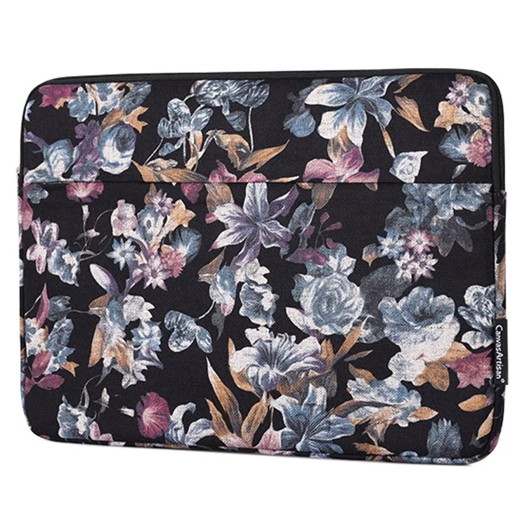 CANVASARTISAN H2-11 for 13-inch Watercolor Flower Pattern Linen Notebook Sleeve Laptop Bag Zipper Case